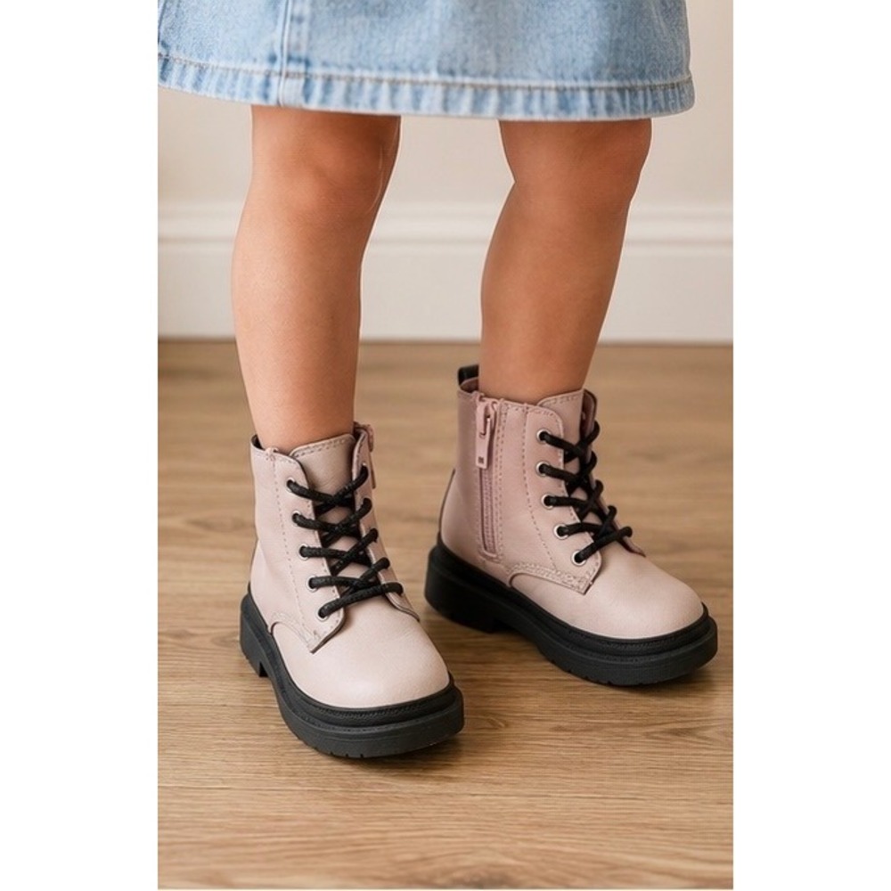 Carter's Pink Combat Boots Toddler Size 4 Girl Zip Up Lug Sole Moto Casual Girly - Picture 2 of 11